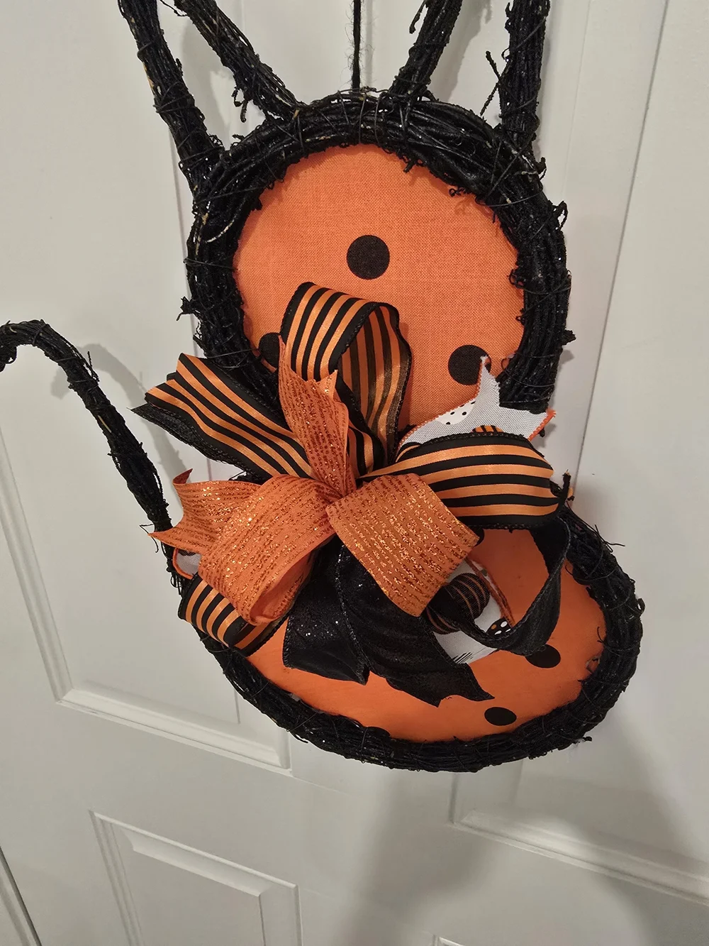 Halloween Black Cat Door Hanger - Orange & Black Polka Dot